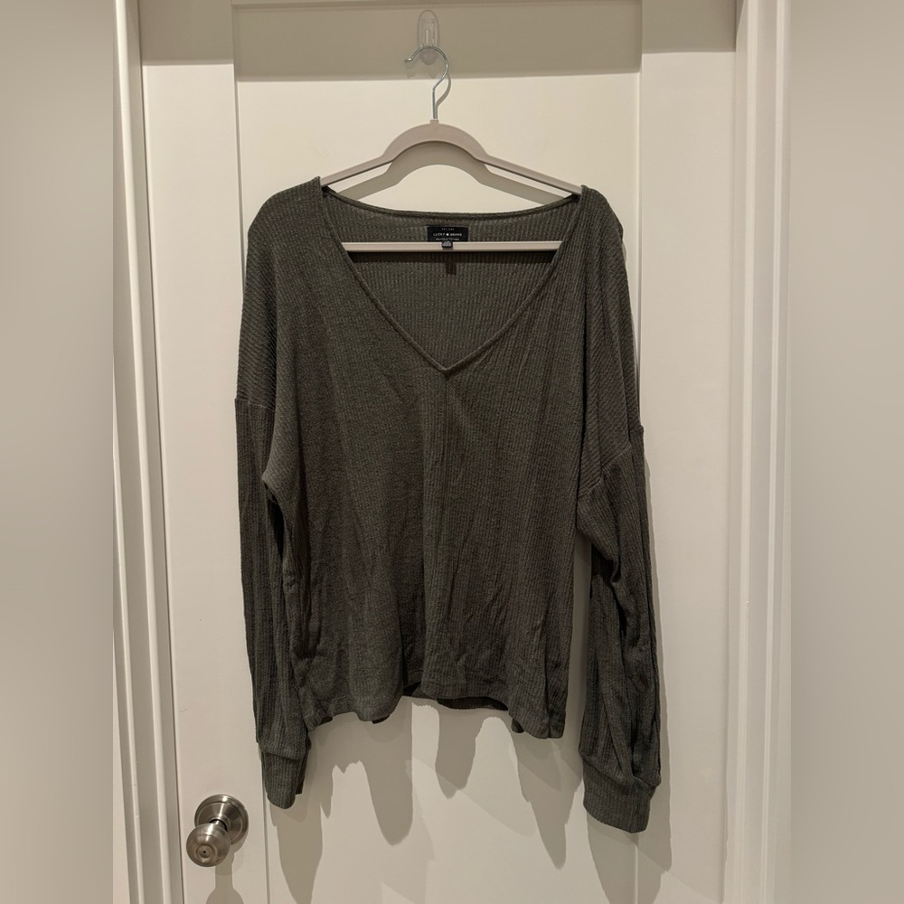 Army Green Lucky Brand V Neck Long Sleeve